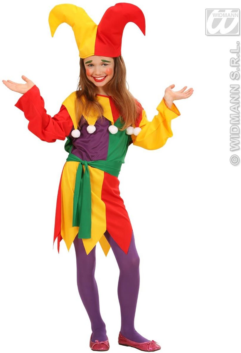 Clown & Nar Kostuum | Hofnar Jolly Joker Kind Kostuum Meisje | Maat 128 | Carnaval kostuum | Verkleedkleding